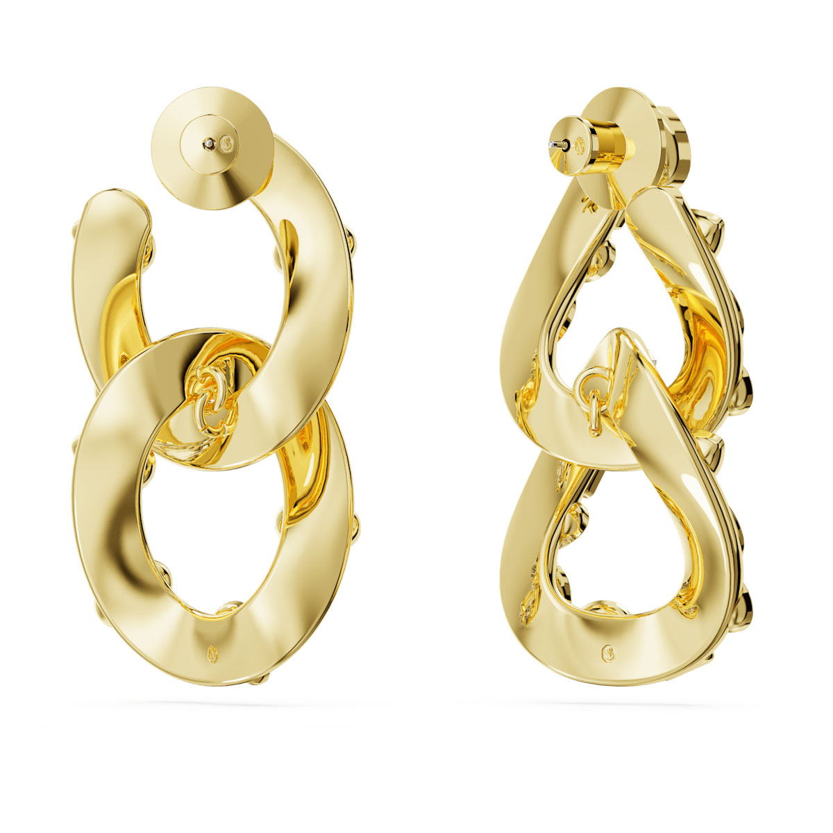 Swarovski Dextera hoop earrings, Mixed cuts, Interlocking loop, White, Gold